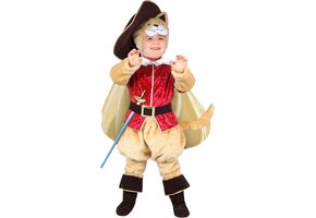 De Gelaarsde Kat Kostuum Kinderen Beige/Rood Maat 3-4 Jr - 45% Korting