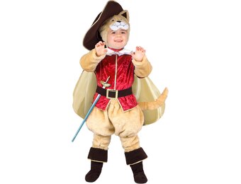 De Gelaarsde Kat Kostuum Kinderen - Beige/Rood - Maat 3-4 jaar - 33% Korting
