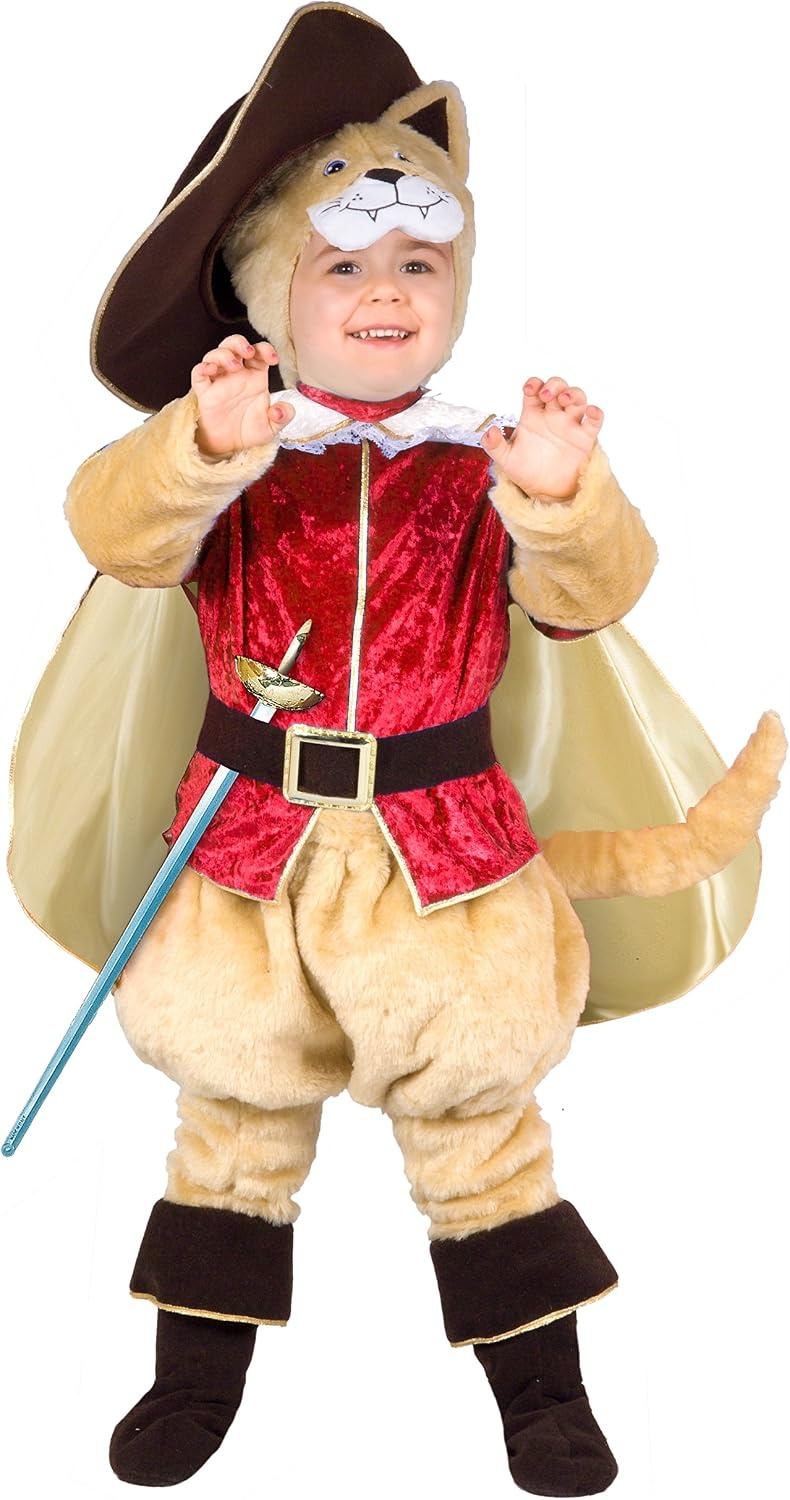 De Gelaarsde Kat Kostuum Kinderen - Beige/Rood - Maat 3-4 jaar - 33% Korting