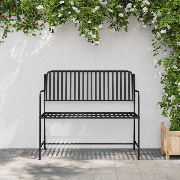 vidaXL Zwarte Tuinbank Staal 2-Persoons 30% Korting