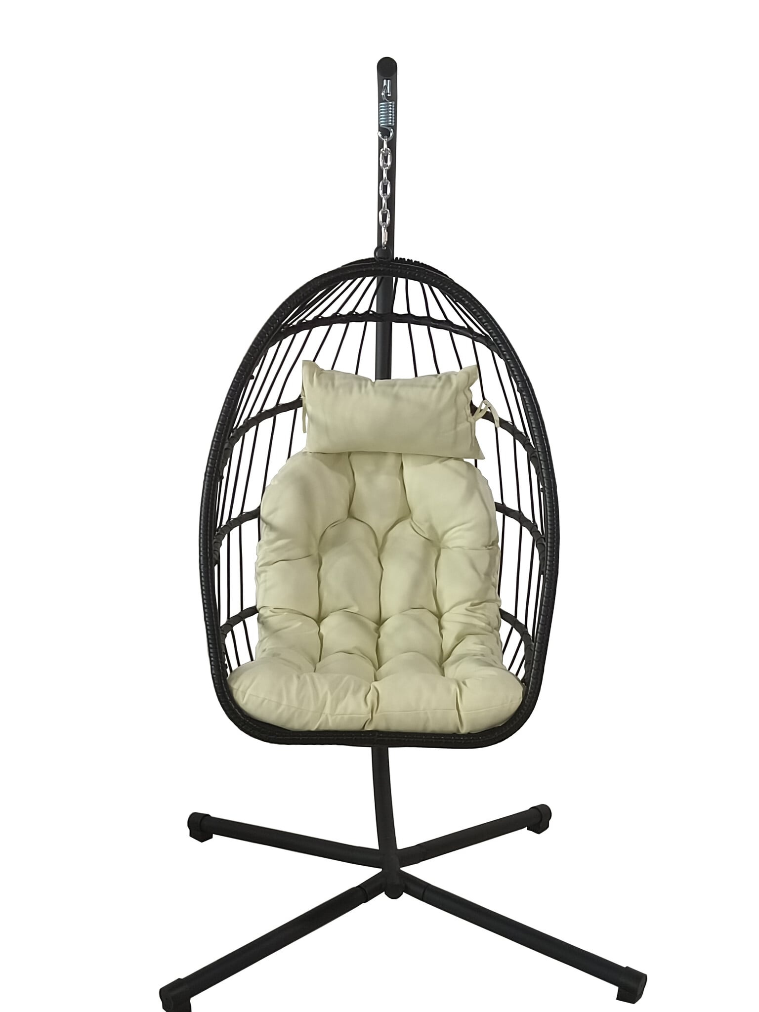 Inklapbare Egg Chair Hangstoel - Zwart/Beige Kussens - 34% Korting