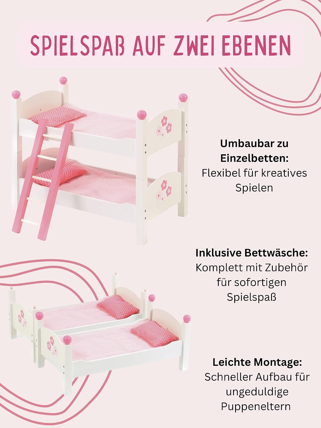 Bayer Chic 2000 Poppenbed Fiori - Wit/Roze - 34% Korting