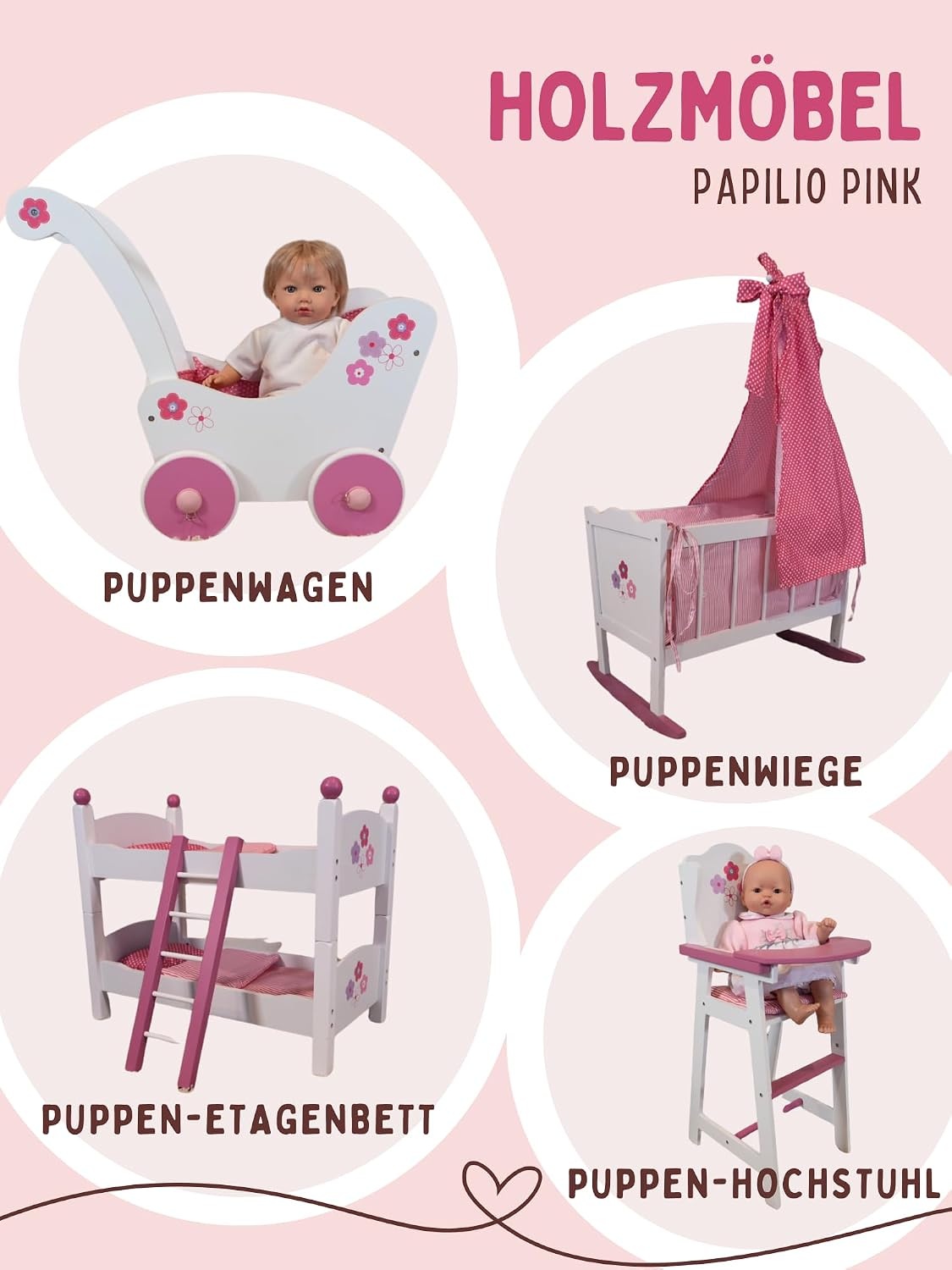 Bayer Chic 2000 Poppenbed Fiori - Wit/Roze - 34% Korting