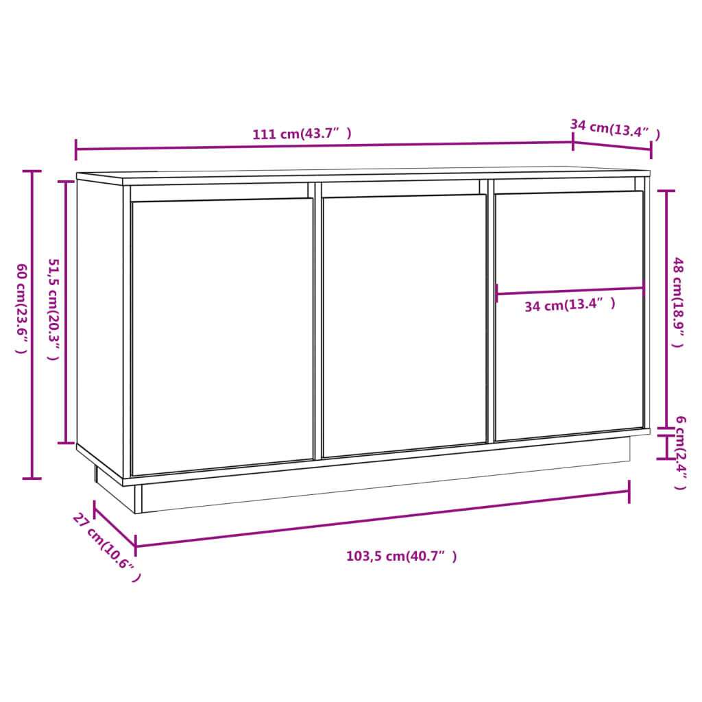 Dressoir van Grenenhout - 111x34x60 cm - 35% Korting