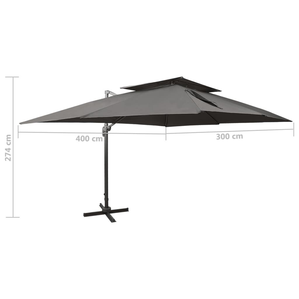 Zweefparasol met Dubbel Dak 400x300 cm Antraciet - 30% Korting