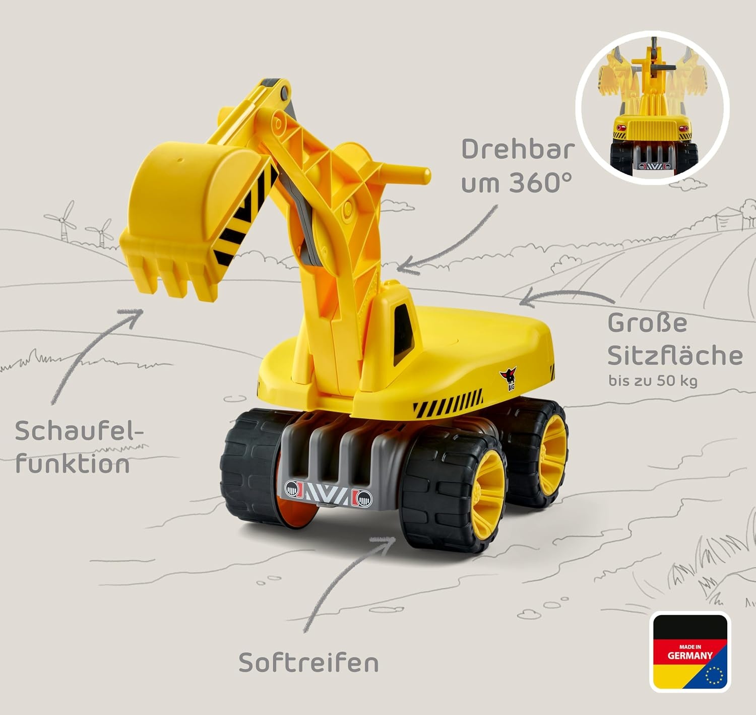 BIG Power Worker Graafmachine - Gele Speelgoed Bouwmachine (34% Korting)
