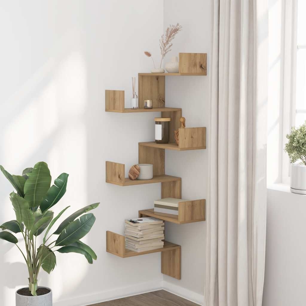 Hoekwandschap bewerkt hout 45x45x147 cm - Artisanaal Eiken (54% korting)