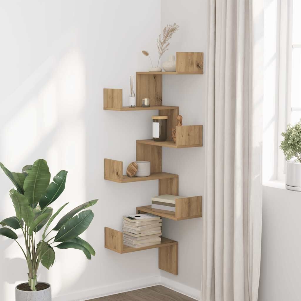 Hoekwandschap bewerkt hout 45x45x147 cm - Artisanaal Eiken (54% korting)