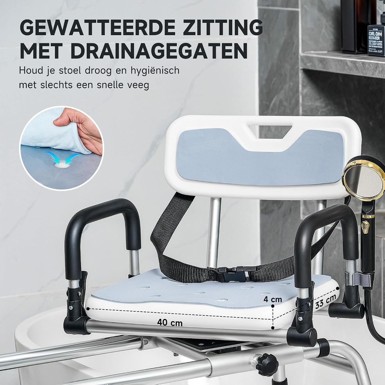 Draaibare Douchestoel met 150kg capaciteit - 70% Korting