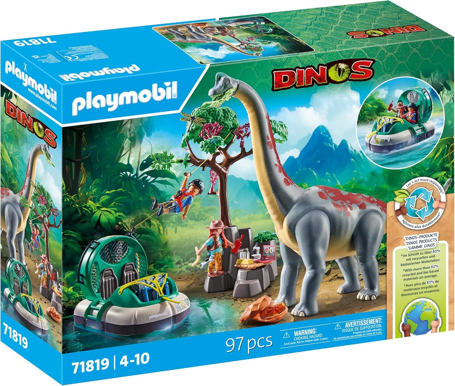 PLAYMOBIL Dino Speelset Brachiosaurus met Luchtkussenvoertuig - 34% Korting