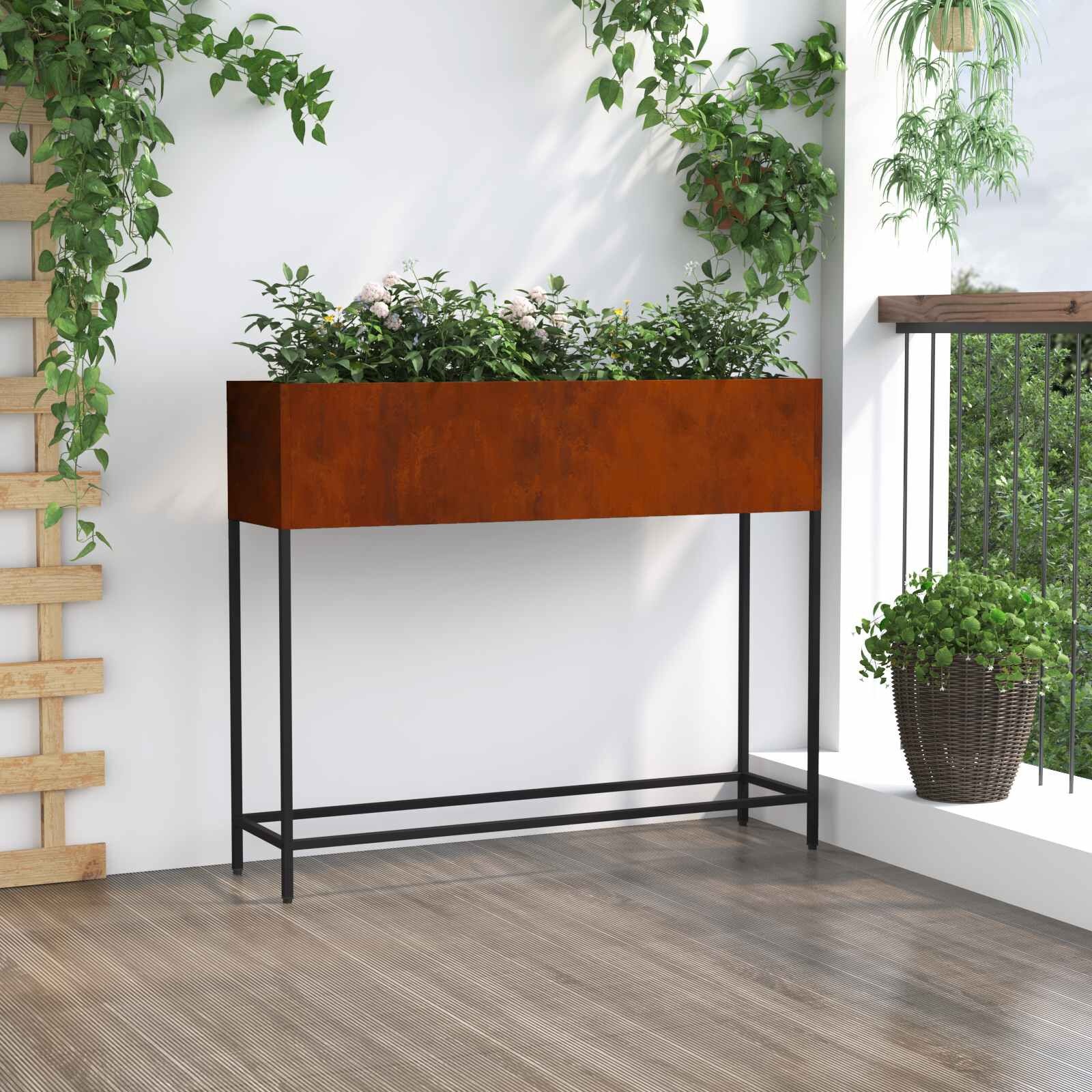 Verhoogde Tuin Plantenbak Roestig Cortenstaal 100x26x82cm - 30% Korting