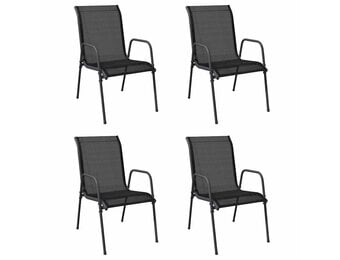 4 Zwarte Stalen Tuinstoelen met Textileen - 34% Korting