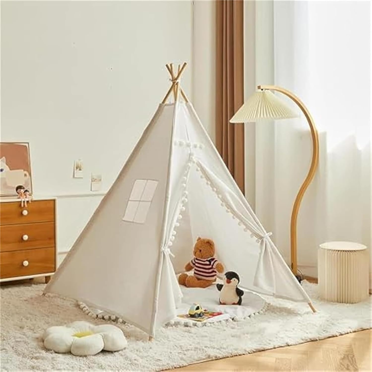 Kinder Tipi Tent Crème 160x120x120cm met Vilten Bal - 34% Korting