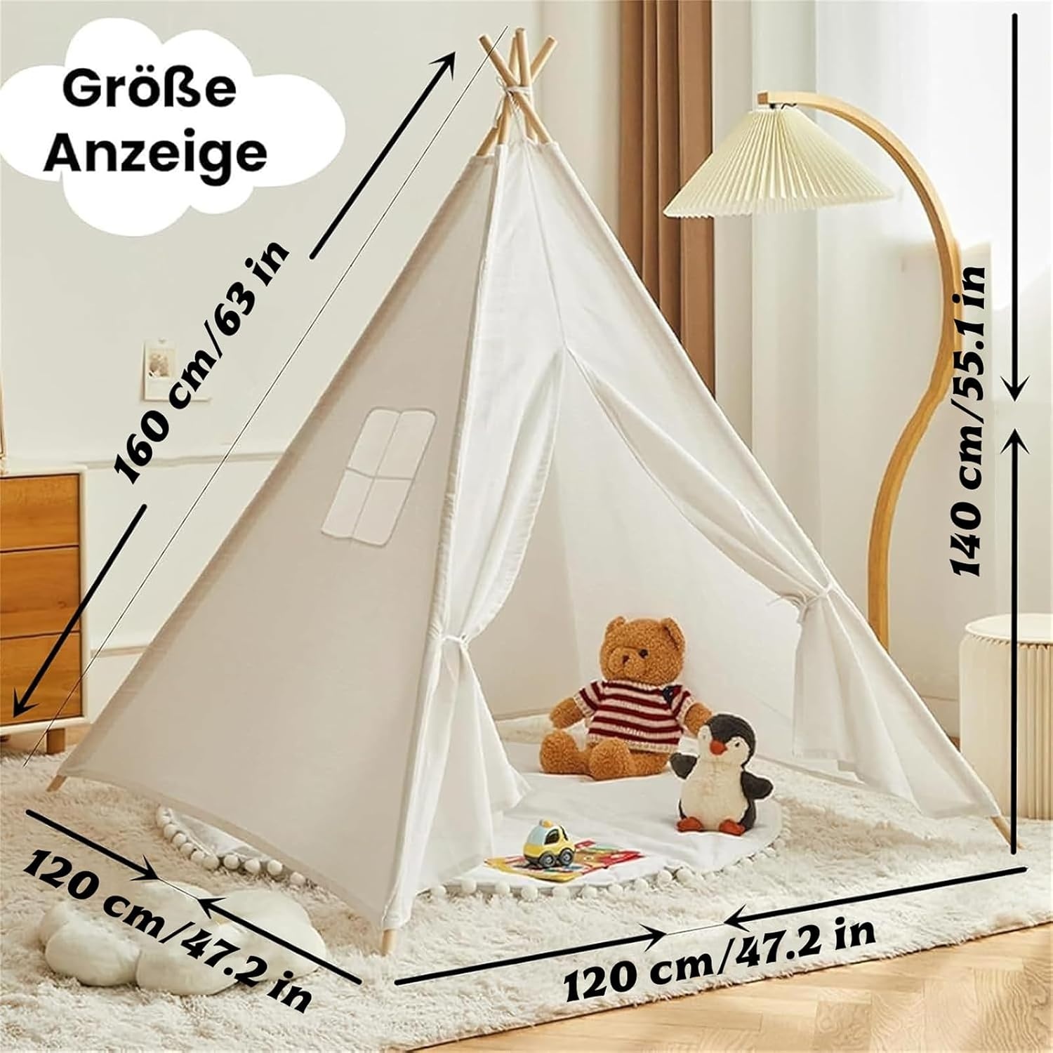 Kinder Tipi Tent Crème 160x120x120cm met Vilten Bal - 34% Korting