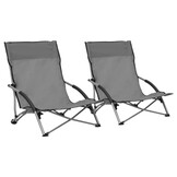 Strandstoelen 2 stuks Inklapbaar Stof Grijs - 29% Korting!