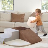 BanaSuper Schuimklimblokken voor Kinderen, XXL Schuurstenen, EN71-Gecertificeerd, Montessori Speelgoed, Wasbare Hoes voor Binnenplezier, Baby Soft Playset, Koffie Grijs