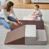 BanaSuper Schuimklimblokken voor Kinderen, XXL Schuurstenen, EN71-Gecertificeerd, Montessori Speelgoed, Wasbare Hoes voor Binnenplezier, Baby Soft Playset, Koffie Grijs
