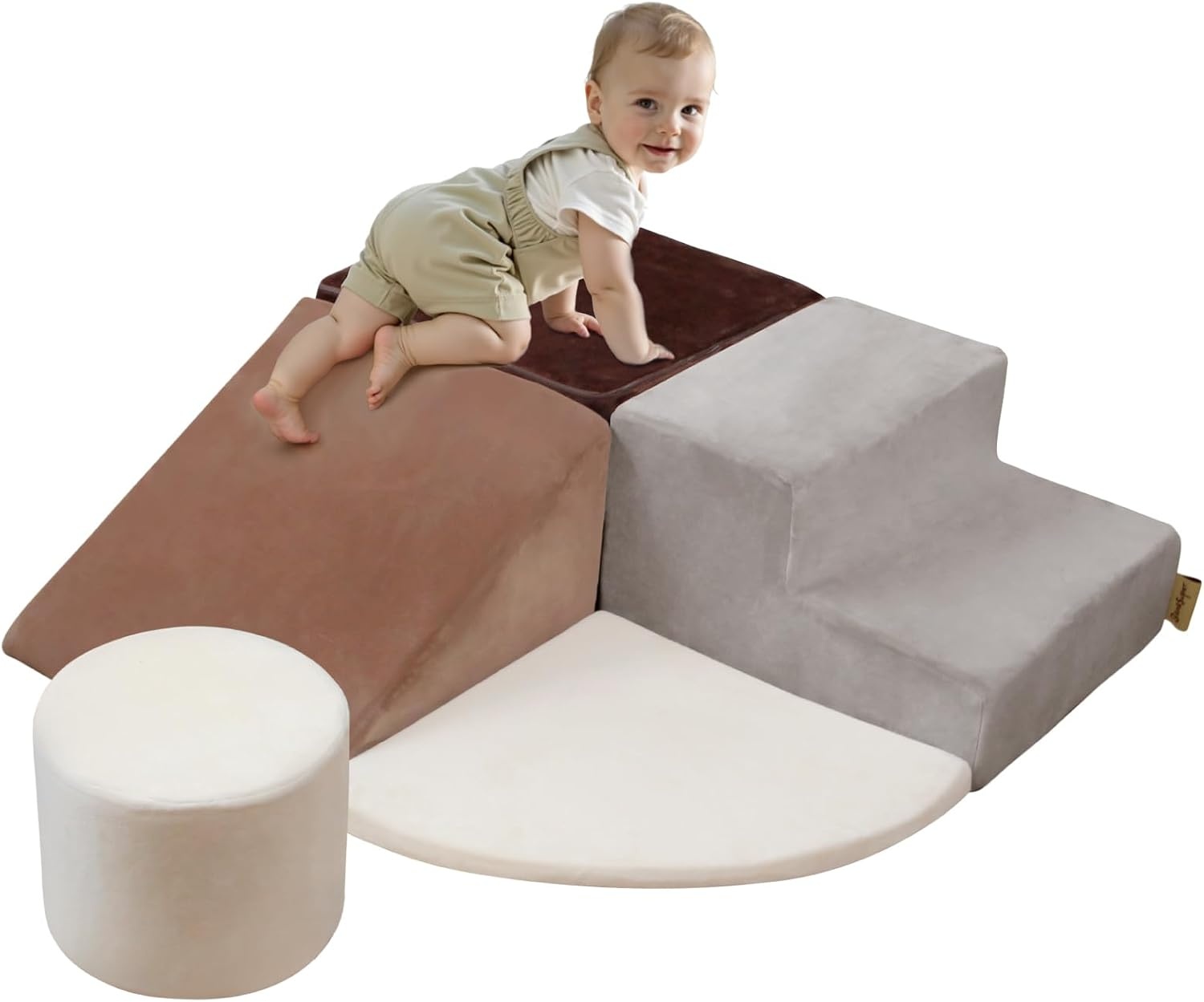 BanaSuper Schuimklimblokken voor Kinderen, XXL Schuurstenen, EN71-Gecertificeerd, Montessori Speelgoed, Wasbare Hoes voor Binnenplezier, Baby Soft Playset, Koffie Grijs