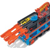 Hot Wheels Speedway Hauler & 3 speelgoedauto's schaal 1:64 | Grote truck voor 20+ auto's, wordt racebaan van 183 cm, past op andere sets en banen, HGH33