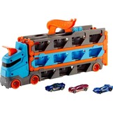 Hot Wheels Speedway Hauler & 3 speelgoedauto's schaal 1:64 | Grote truck voor 20+ auto's, wordt racebaan van 183 cm, past op andere sets en banen, HGH33