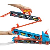 Hot Wheels Speedway Hauler & 3 speelgoedauto's schaal 1:64 | Grote truck voor 20+ auto's, wordt racebaan van 183 cm, past op andere sets en banen, HGH33