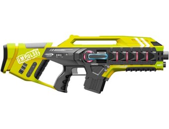 JAMARA 410083 - Impulse Gun - Rifle Set - Laser Tag met 3 Battlemodi spelers per team, Last Man Standing, Duel, 4 gesimuleerde wapens met geluidseffecten, tot 40 m bereik, geel/rood