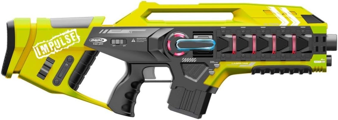 JAMARA 410083 - Impulse Gun - Rifle Set - Laser Tag met 3 Battlemodi spelers per team, Last Man Standing, Duel, 4 gesimuleerde wapens met geluidseffecten, tot 40 m bereik, geel/rood