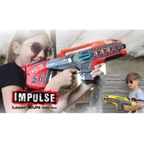 JAMARA 410083 - Impulse Gun - Rifle Set - Laser Tag met 3 Battlemodi spelers per team, Last Man Standing, Duel, 4 gesimuleerde wapens met geluidseffecten, tot 40 m bereik, geel/rood