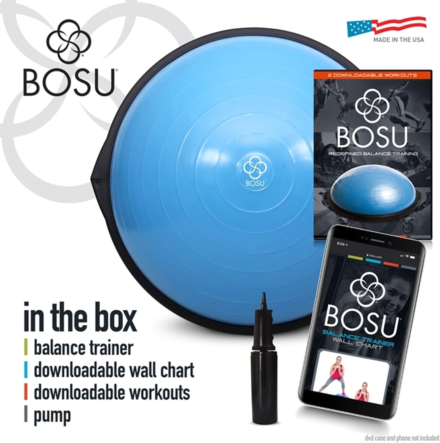 Balanstrainer voor fitness, krachttraining, balans- en rompoefeningen | 66 cm opblaasbaar trainingsplatform | Blauw | Inclusief pomp en thuis work-out