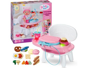 BABY born Interactieve Kindertstoel met licht en geluid | Licht- en geluidsfunctie, meer dan 10 gerechten en drankjes, geschikt voor poppen van 43 cm