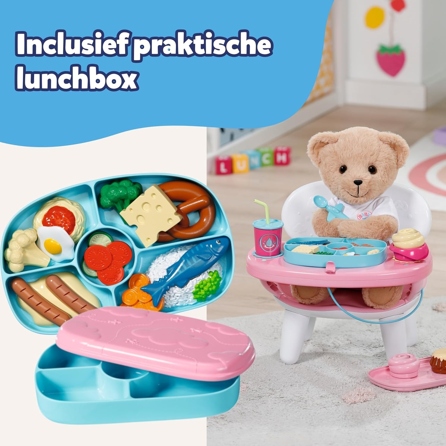 BABY born Interactieve Kindertstoel met licht en geluid | Licht- en geluidsfunctie, meer dan 10 gerechten en drankjes, geschikt voor poppen van 43 cm