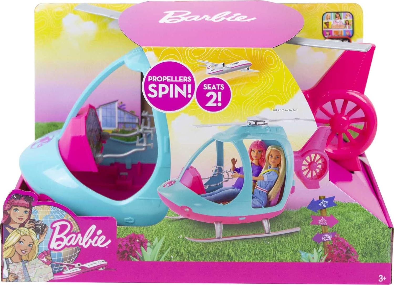 Barbie FWY29 Helicopter met Ruimte voor Twee Poppen van Barbie Dreamhouse Adventures, Meerkleurig, Vanaf 3 Jaar