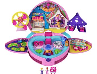 Polly Pocket Compacte Pretparkrugzak met 2 poppen, accessoires en tal van activiteiten, GYK91