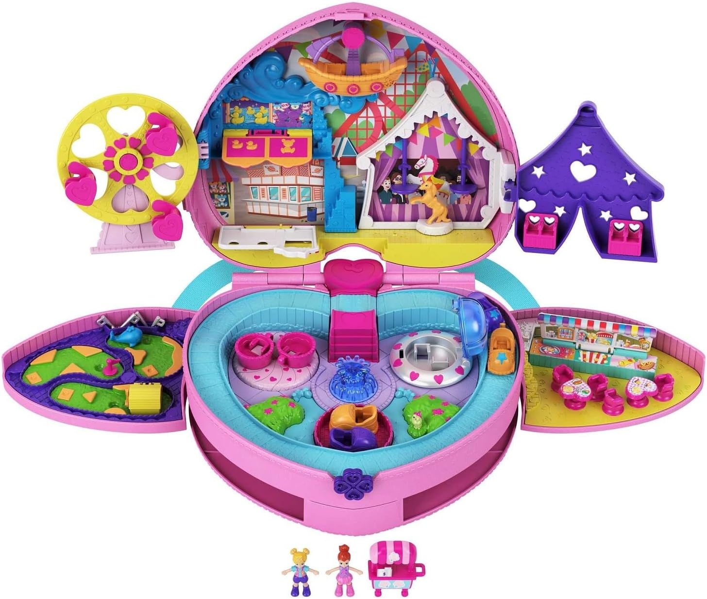Polly Pocket Compacte Pretparkrugzak met 2 poppen, accessoires en tal van activiteiten, GYK91