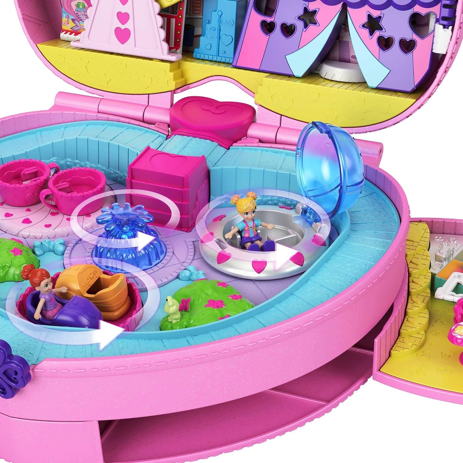 Polly Pocket Compacte Pretparkrugzak met 2 poppen, accessoires en tal van activiteiten, GYK91