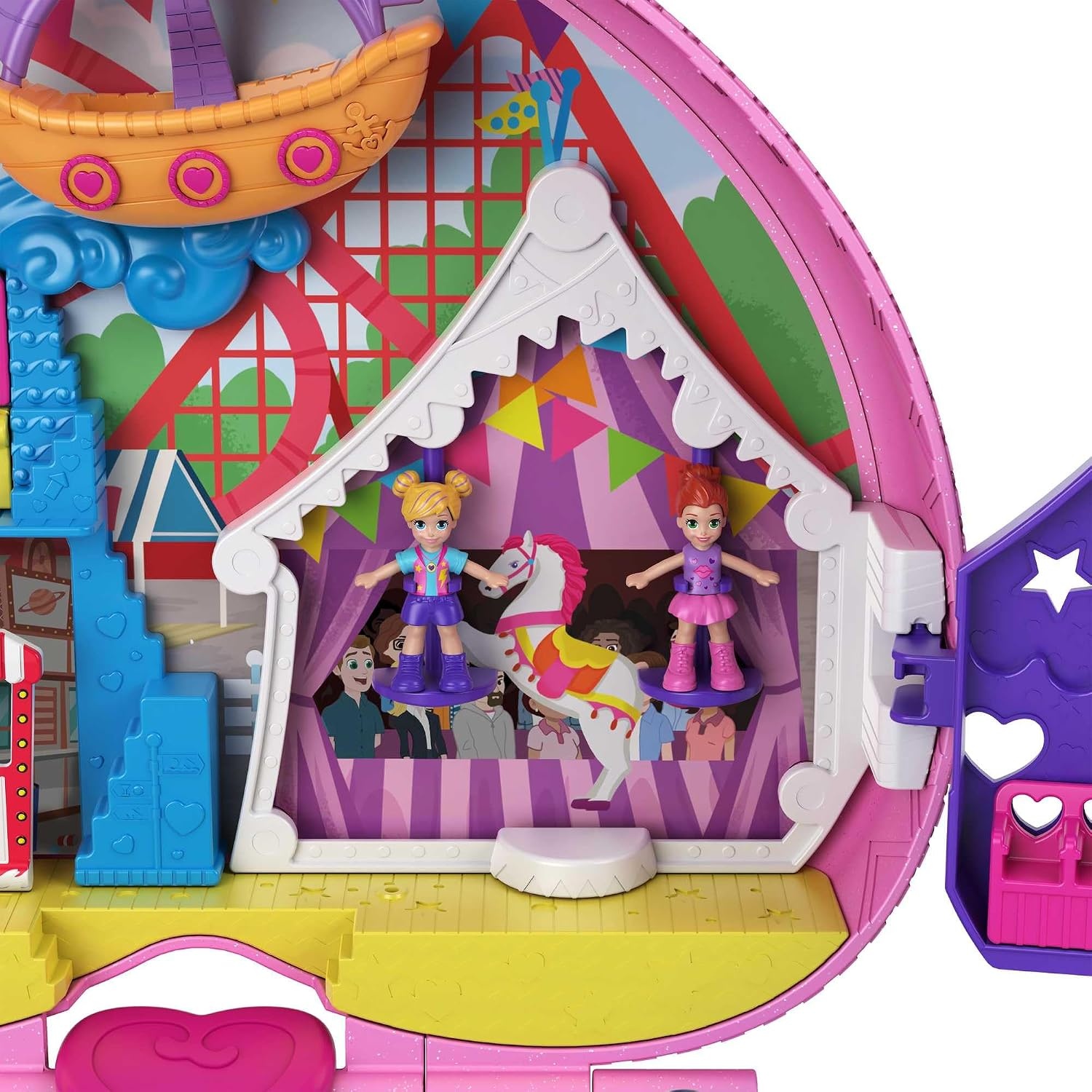 Polly Pocket Compacte Pretparkrugzak met 2 poppen, accessoires en tal van activiteiten, GYK91