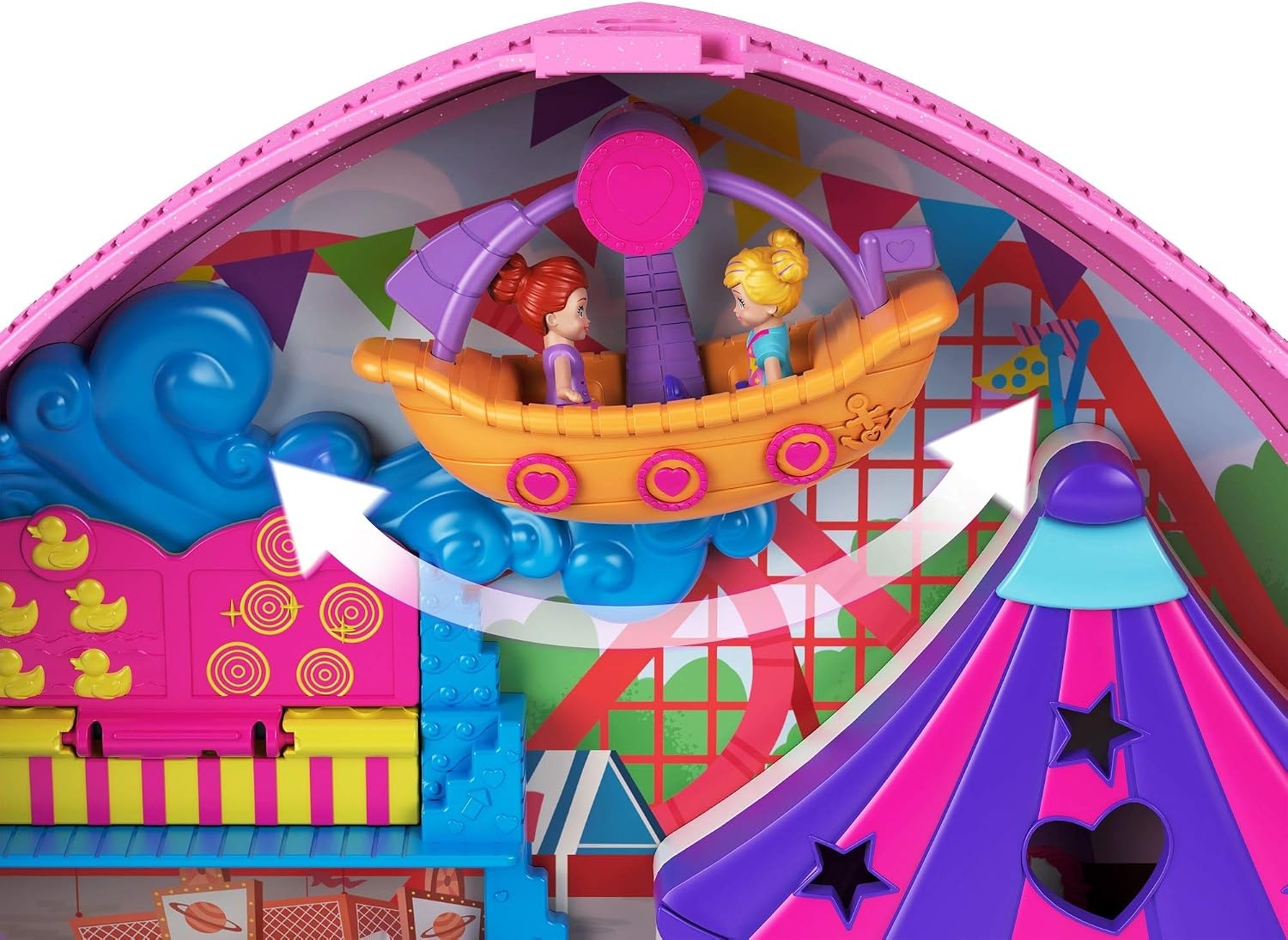 Polly Pocket Compacte Pretparkrugzak met 2 poppen, accessoires en tal van activiteiten, GYK91