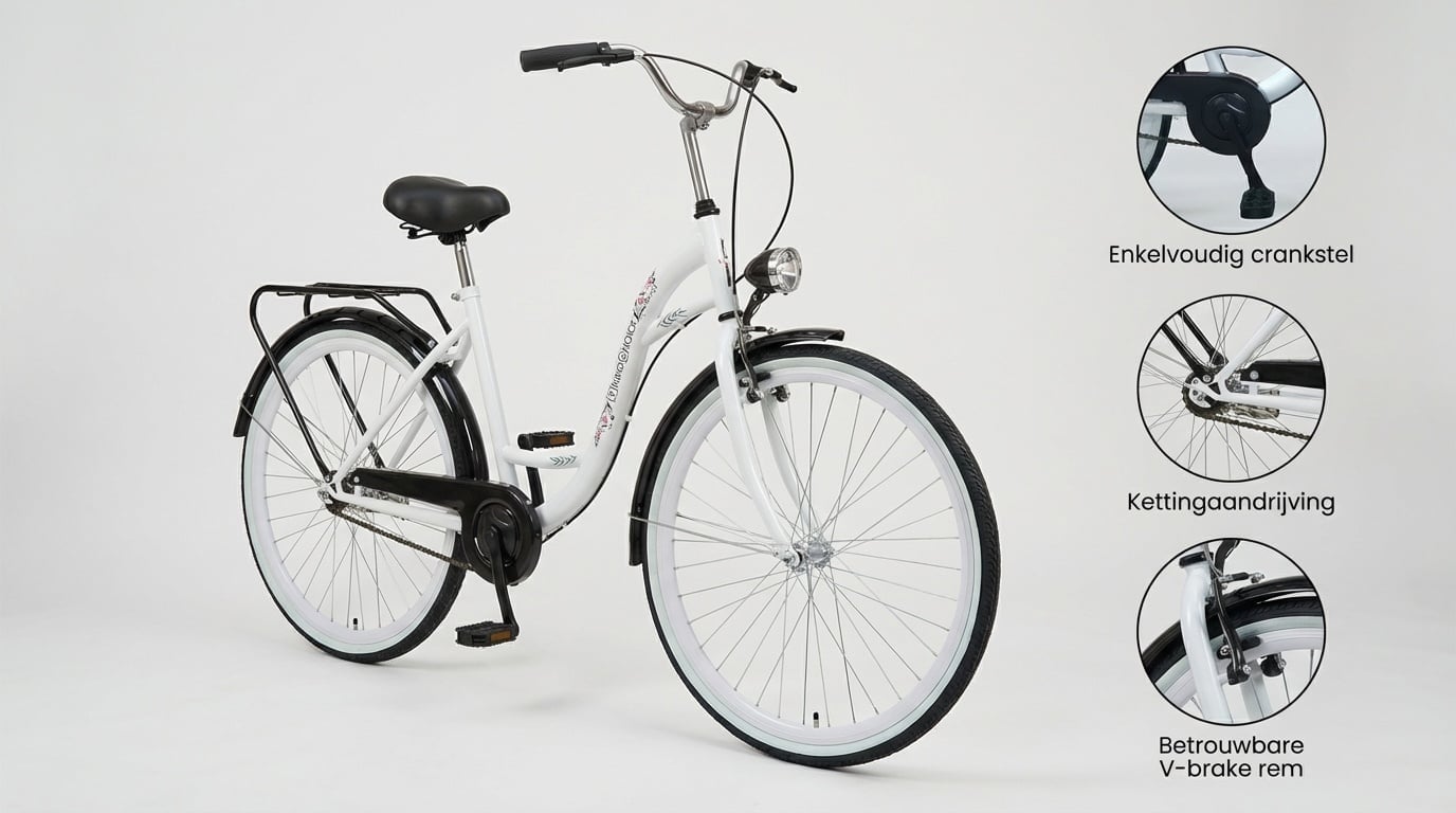 Fiets voor meisje - meisjesfiets 26 inch - zwart wit