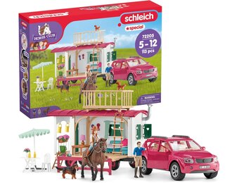 schleich HORSE CLUB | Camping adventure with the caravan 72205 | from 5 years | Playset with caravan, SUV, 2 figures, horse | Schleich horse accessories | Toys from 5 years | 113 pieces