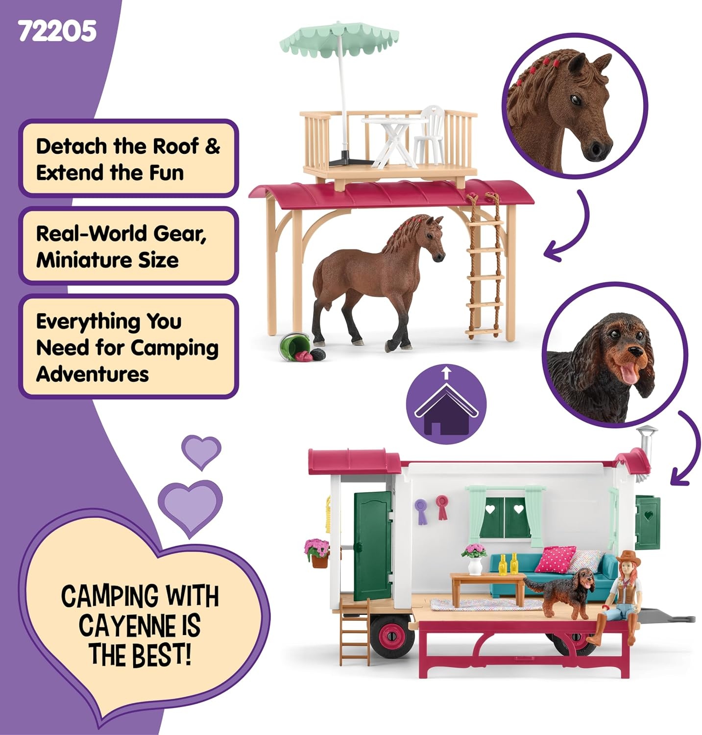 schleich HORSE CLUB | Camping adventure with the caravan 72205 | from 5 years | Playset with caravan, SUV, 2 figures, horse | Schleich horse accessories | Toys from 5 years | 113 pieces