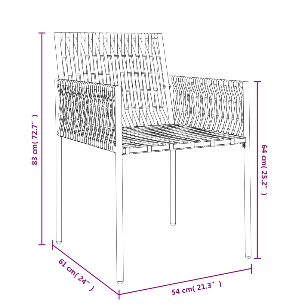 vidaXL Tuinstoelen 2 st met kussens 54x61x83 cm poly rattan zwart