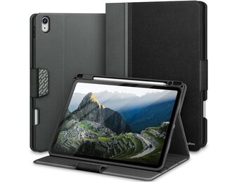 Hoes voor iPad Air 10,9" (5e/4e gen 2022/2020) | Apple Pencil-houder | Veganistisch leer Smart Folio | Verstelbare multi-standaard | Zwart