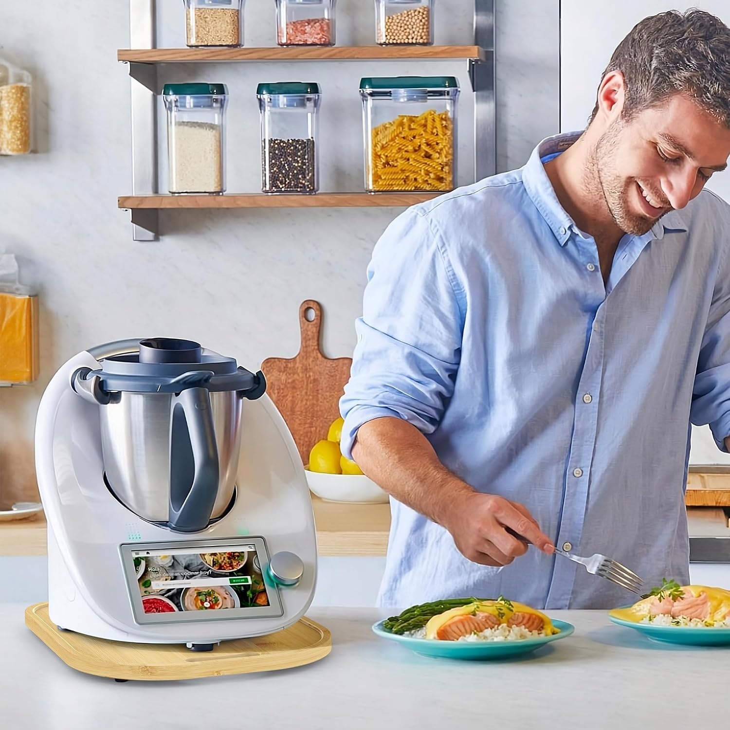Sliding Board voor Thermomix TM5 TM6 Houtkleurig | Eenvoudig met één hand verplaatsen | Beschermt weegschaal