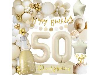 50th Birthday Decoration, 50th Birthday Women Men, Birthday Decoration 50, Beige Gold Balloon Decoration with Happy Birthday Garland, Decoration 50th Birthday Balloons