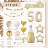 50th Birthday Decoration, 50th Birthday Women Men, Birthday Decoration 50, Beige Gold Balloon Decoration with Happy Birthday Garland, Decoration 50th Birthday Balloons