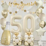 50th Birthday Decoration, 50th Birthday Women Men, Birthday Decoration 50, Beige Gold Balloon Decoration with Happy Birthday Garland, Decoration 50th Birthday Balloons