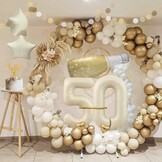50th Birthday Decoration, 50th Birthday Women Men, Birthday Decoration 50, Beige Gold Balloon Decoration with Happy Birthday Garland, Decoration 50th Birthday Balloons