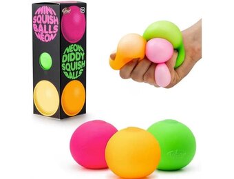 Tobar Neon Diddy Squish Ball Tactile Fidget Toys (pak van 3) Diverse ontwerpen en kleuren 39999