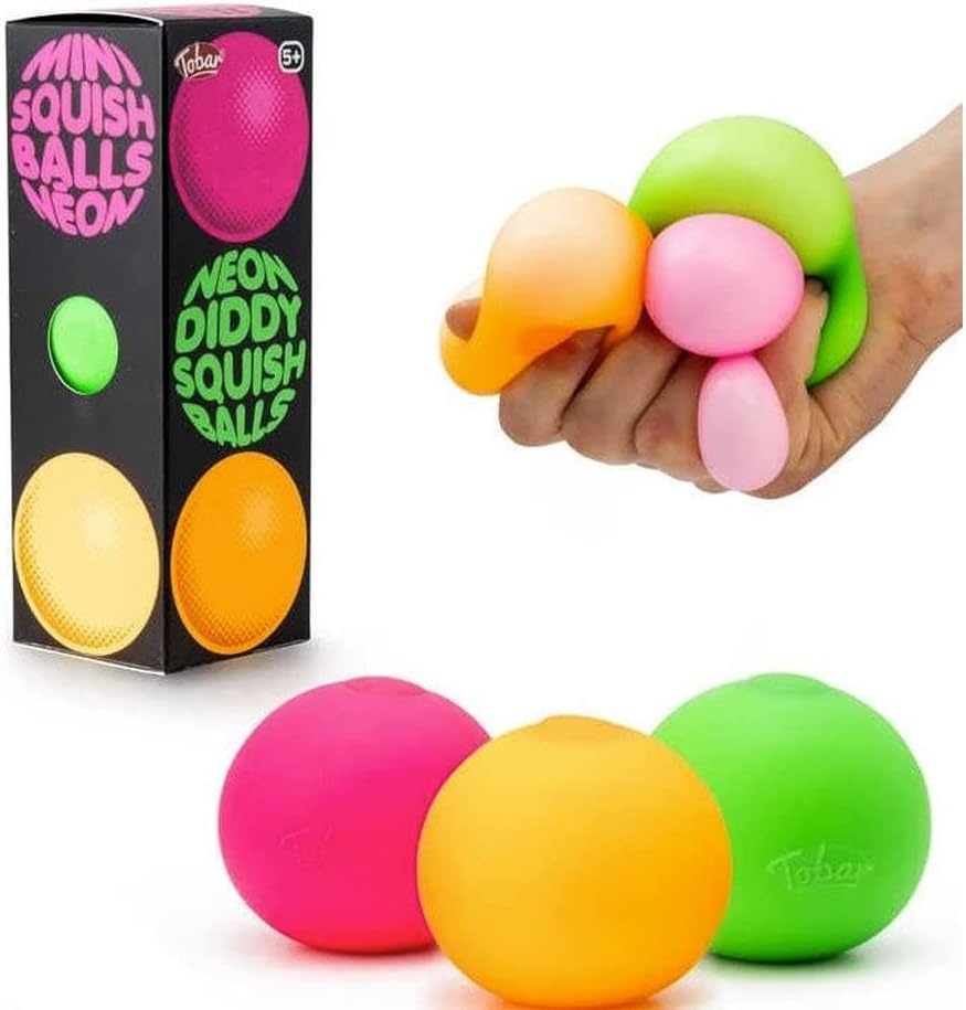 Tobar Neon Diddy Squish Ball Tactile Fidget Toys (pak van 3) Diverse ontwerpen en kleuren 39999