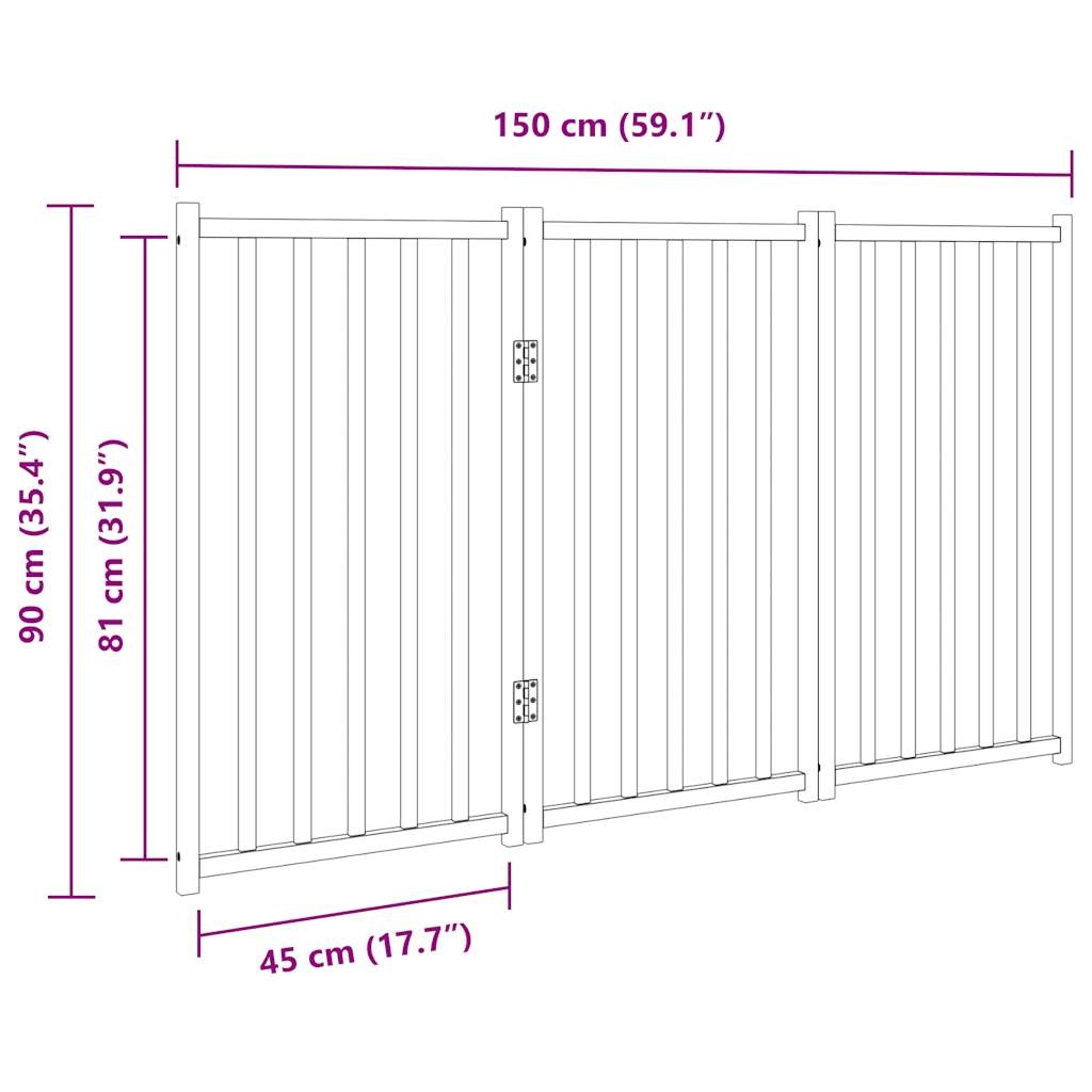 vidaXL Hondenhek inklapbaar 3panelen 150cm massief vurenhout bruin eik
